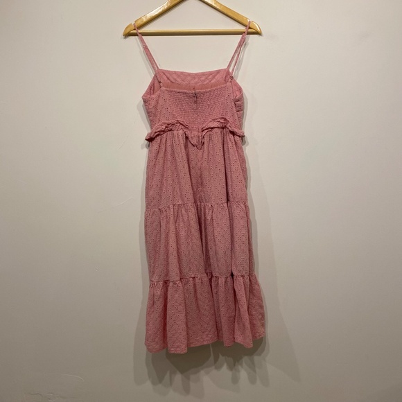 En Saison Tiered Button Front Ruffle Eyelet Midi Cottagecore Pink Medium - Picture 5 of 5